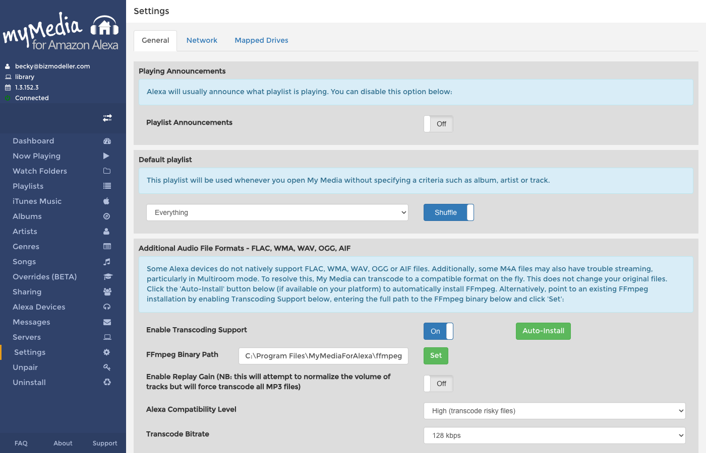 Settings — General tab