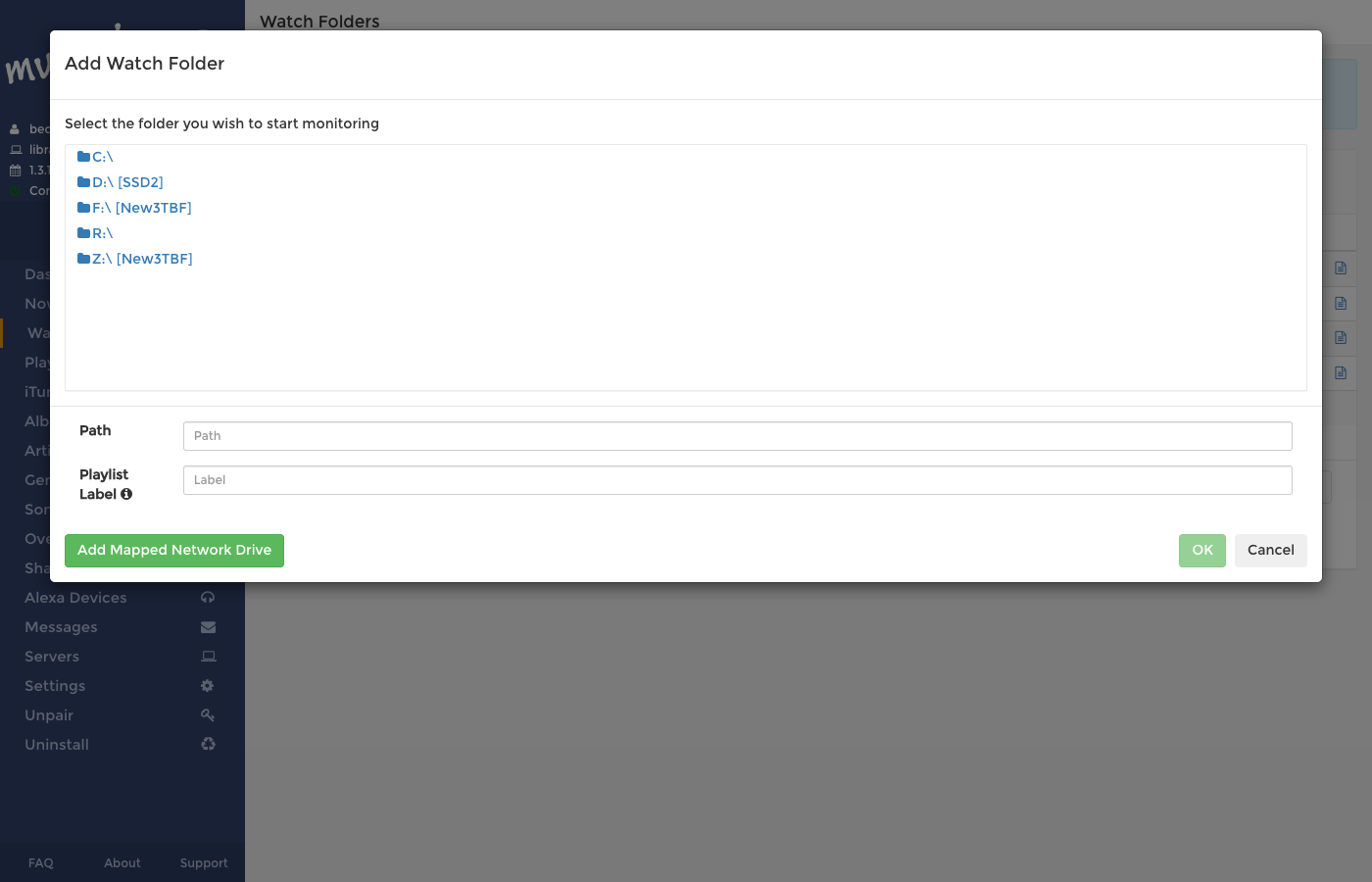 Add Watch Folder dialog